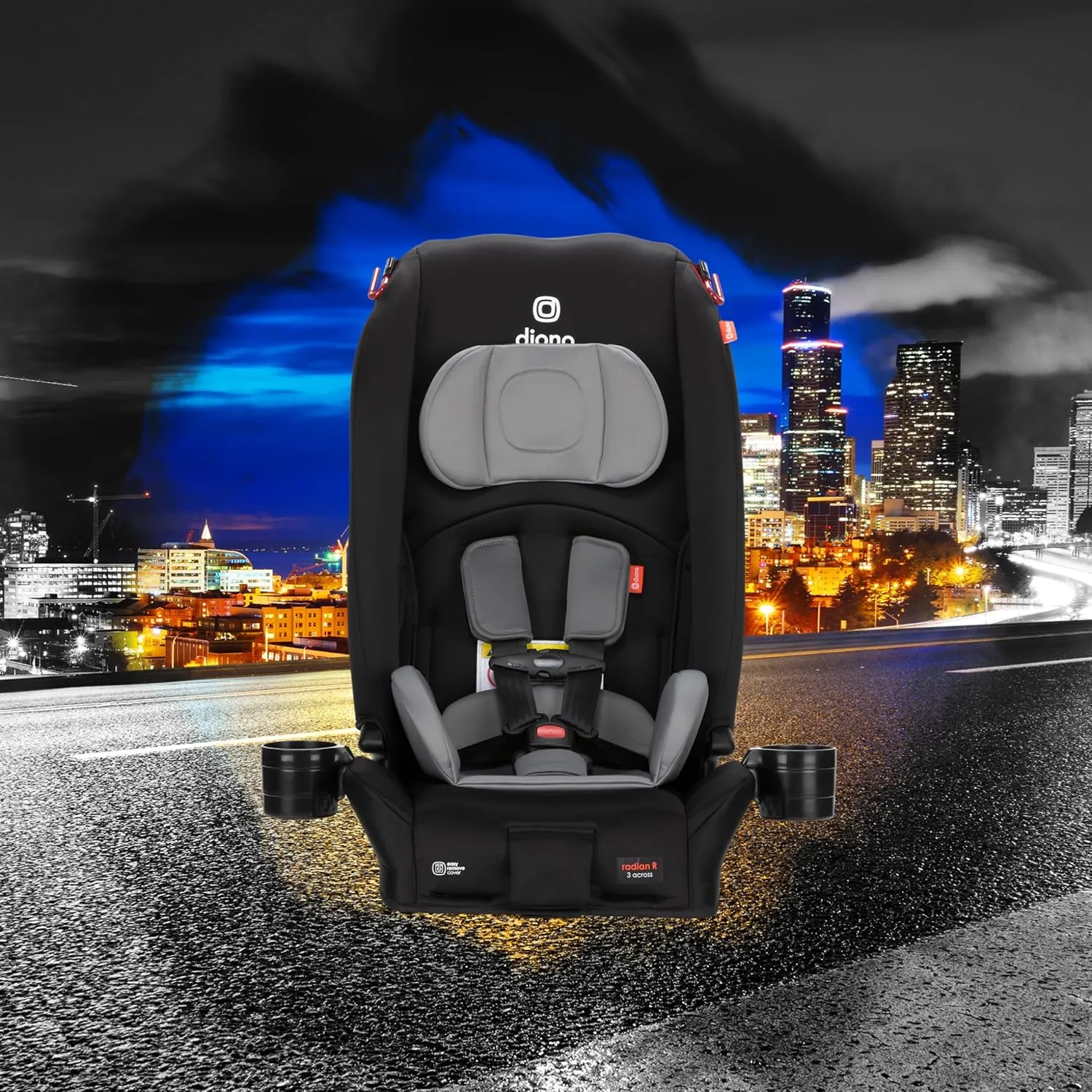 Diono Radian 3R, All-in-One Convertible Car Seat, Rear and Forward Facing, 10 Years 1 Car Seat, Slim Fit 3 Across, Black Storm