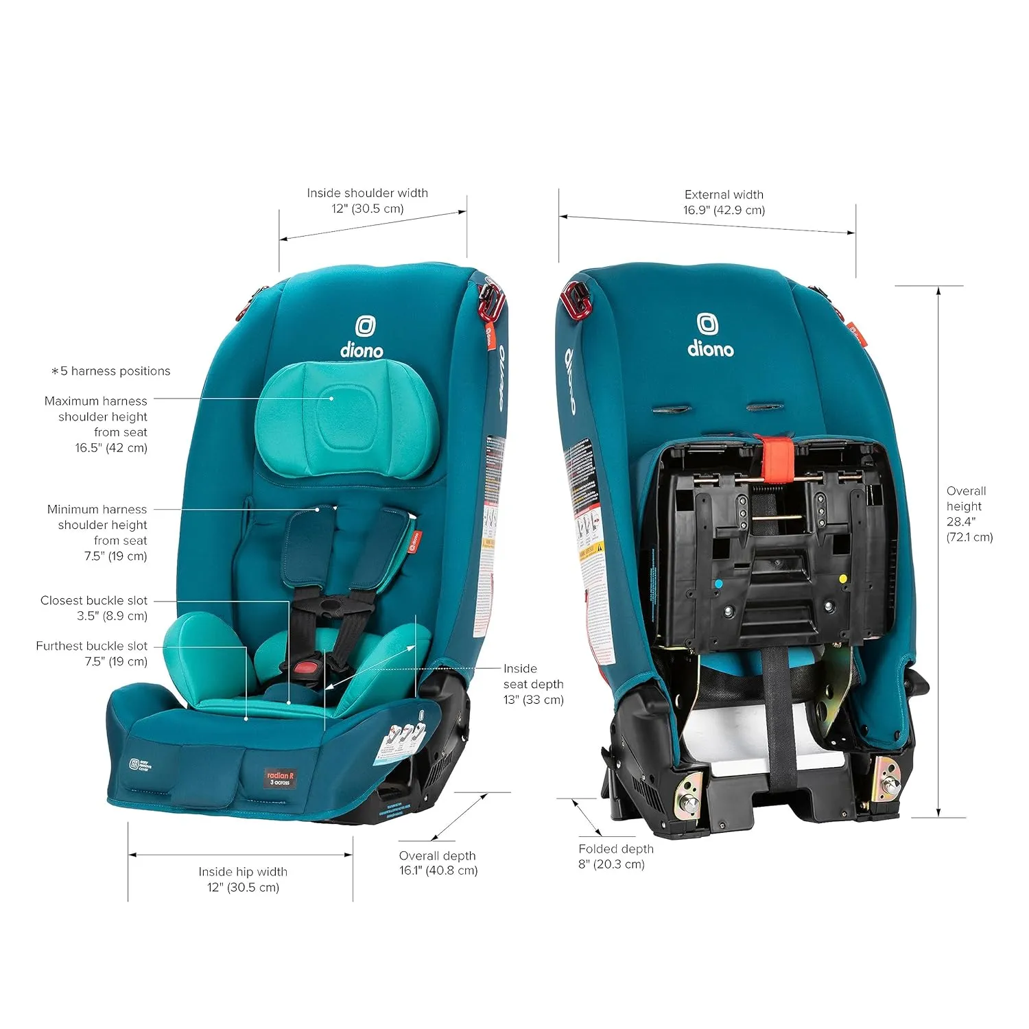 Diono Radian 3R, All-in-One Convertible Car Seat, Rear and Forward Facing, 10 Years 1 Car Seat, Slim Fit 3 Across, Blue Razz Ice