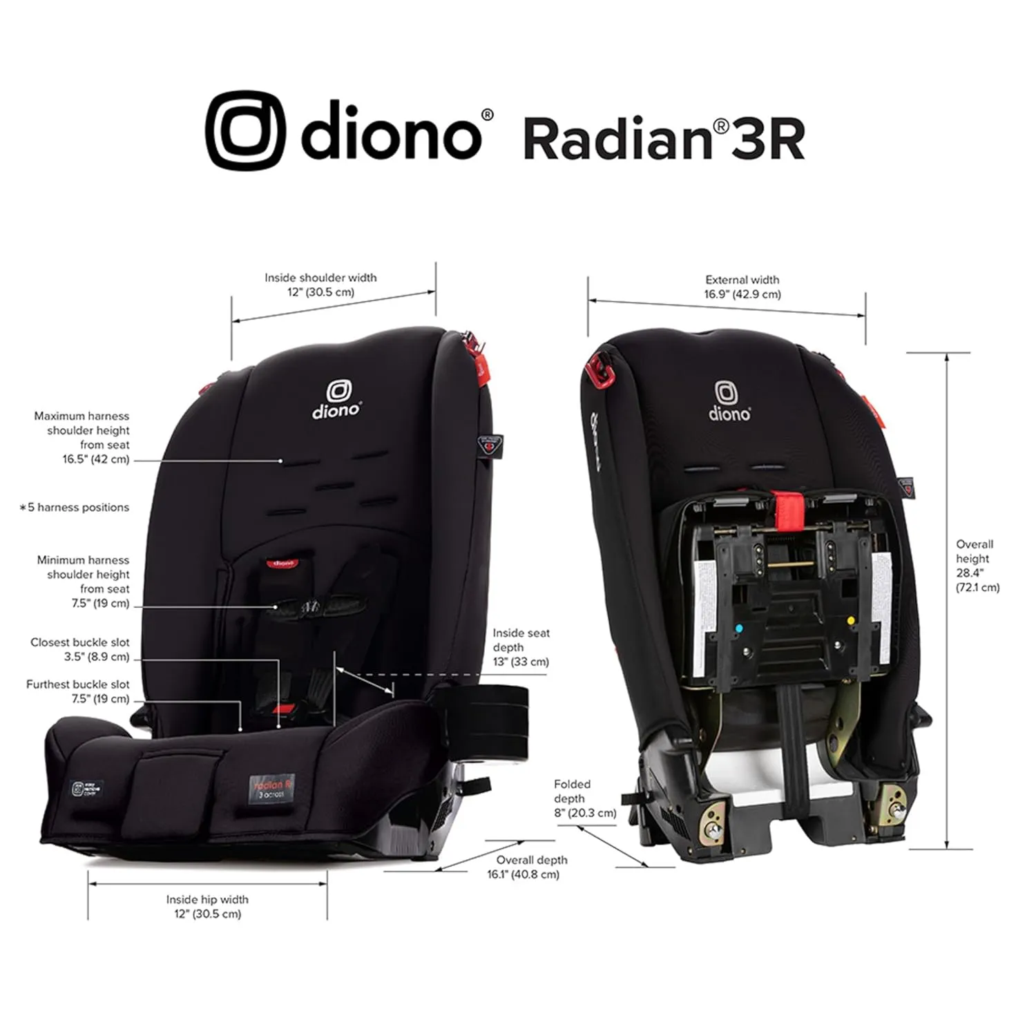Diono Radian 3R Bonus Pack, 3-in-1 Convertible Car Seat, Rear Facing & Forward Facing, Comes with Comfort Insert and Cup Holders, Black Jet & Blue Razz Ice