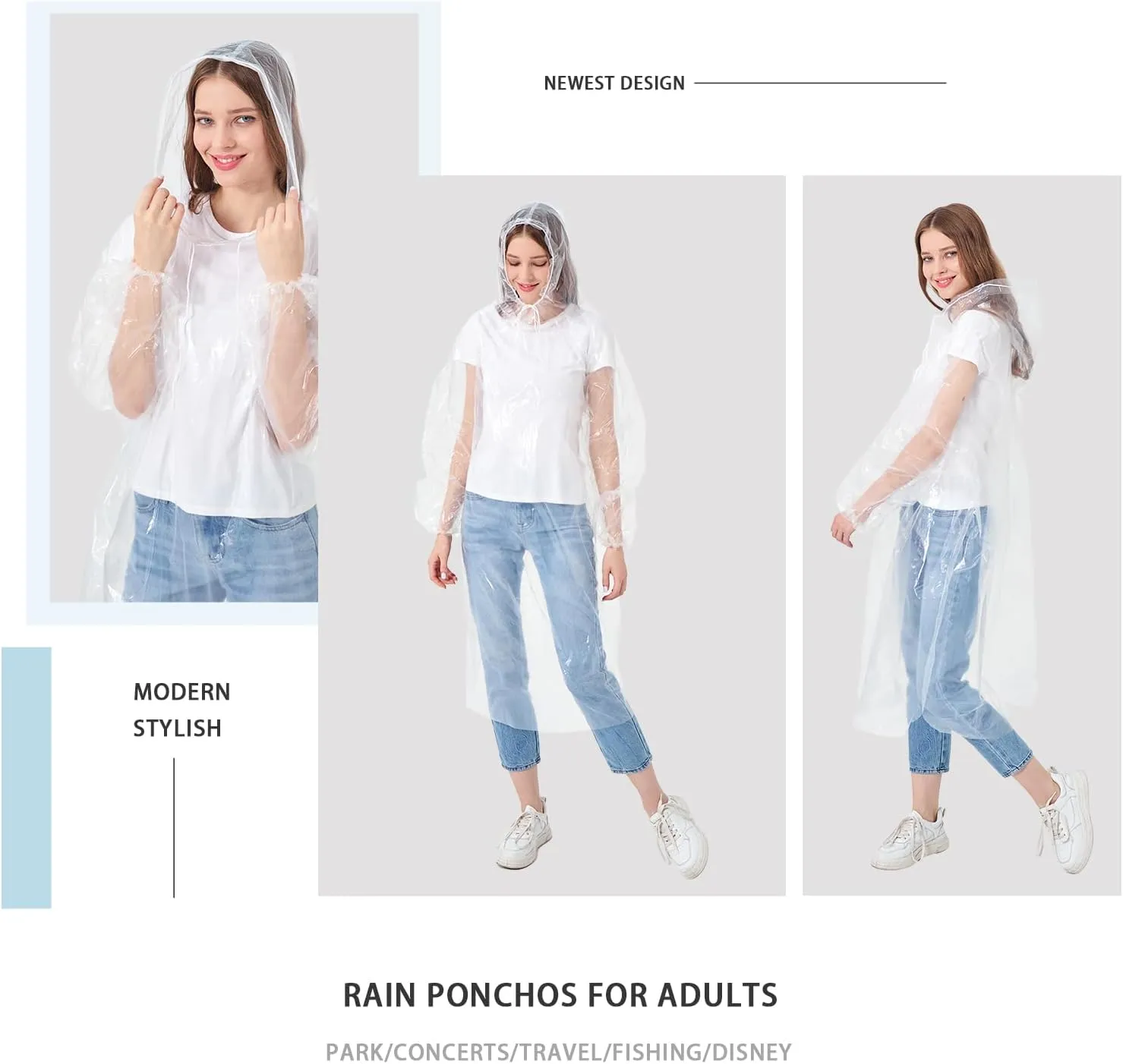 Disposable Rain Ponchos Family 6 Pack/Adults 4-10 Pack/Kids 6 Pack-50% Thicker with Sleeve