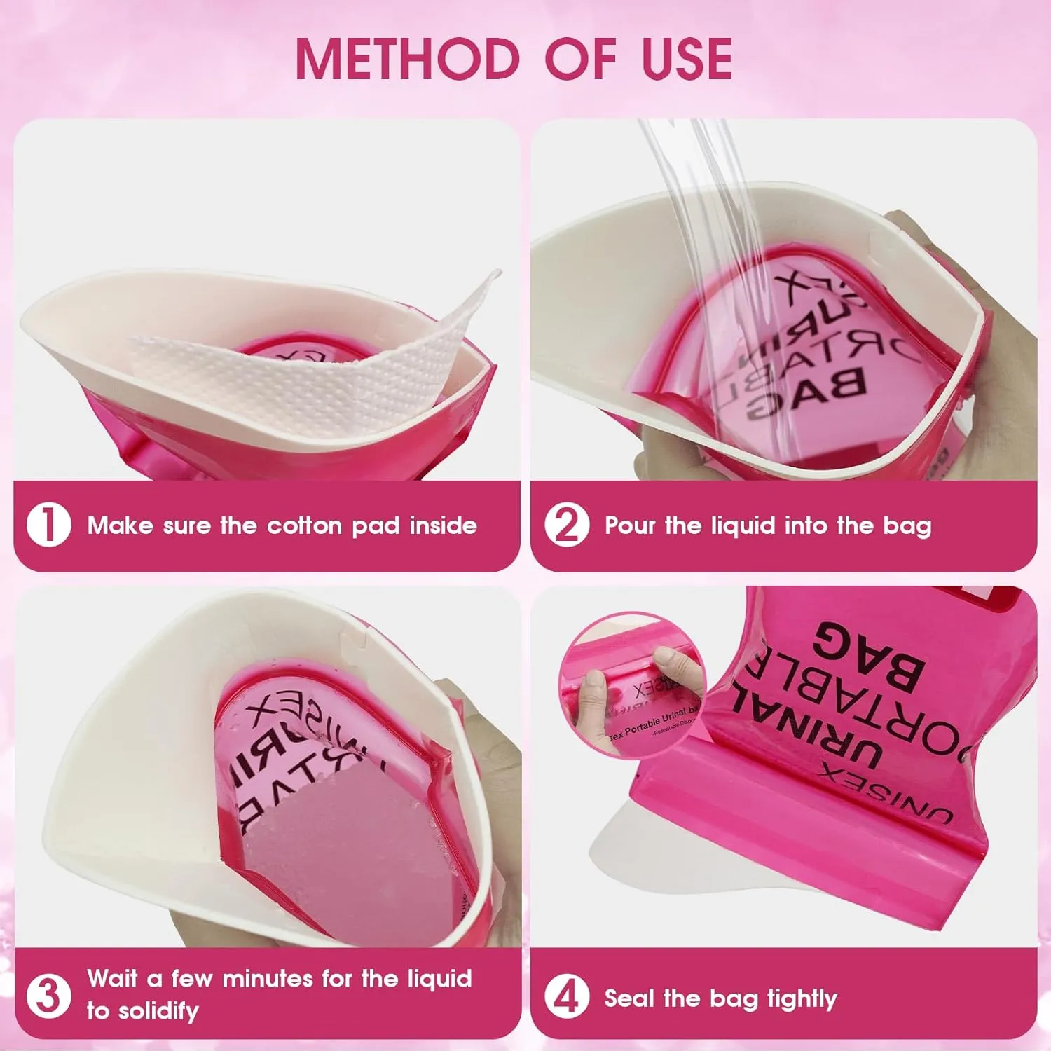 Disposable Urine Bags with Absorbent Pad in Portable Urinal Pee Bags Resealable Unisex for Traffic Jam Travelling On-The-go