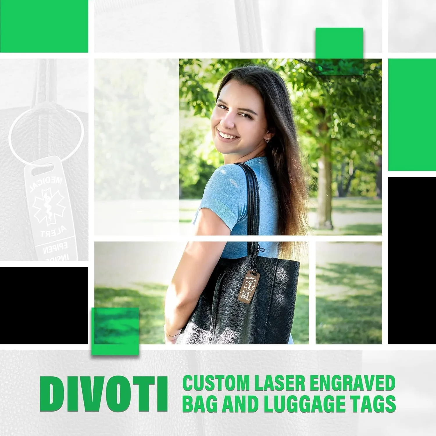 Divoti Deep Custom Laser Engraved Medical Alert Tag - Customized Engraved Info - Medical Equipment Luggage Tags - Cable Loops(2 Packs)-EPIPEN Inside -PVD Rainbow