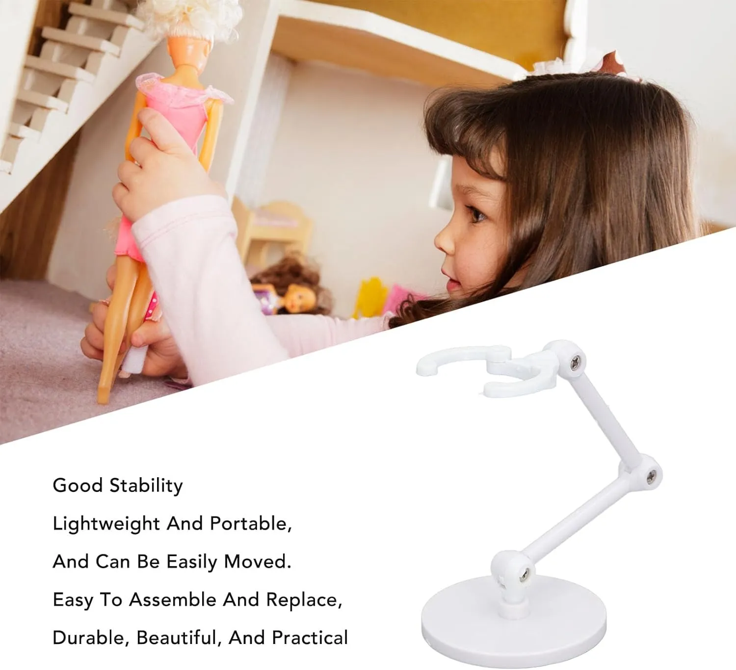 Doll Stand, 10 Sets Doll Stands Display Holders Action Figure Suppot Mini Toys Support Frame Adjustable Plastic Bracket for 6 Inch Different Toys Model (White)