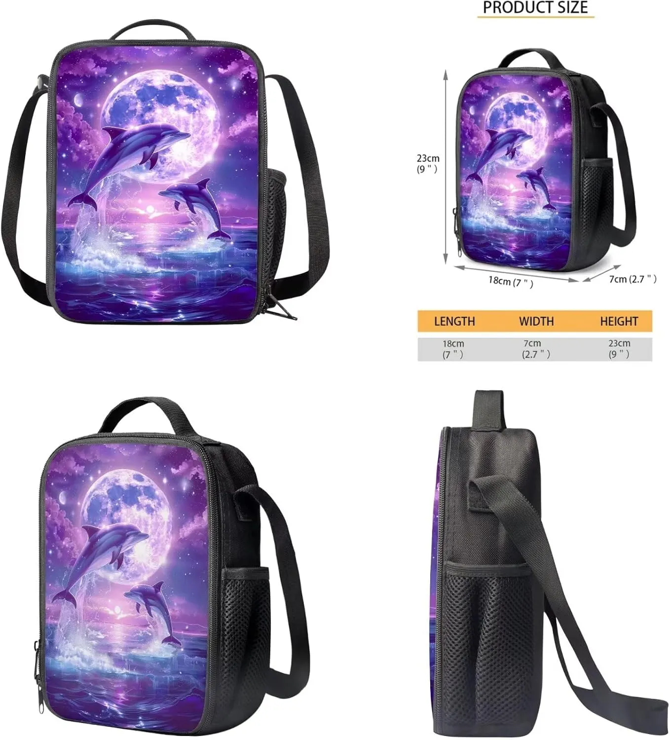 Dolphin Backpack for Girls Kids Backpack with Lunch Box Water Bottle Pouch and Aesthetic Pencil Case 4PCS Set Bookbag with Compartments for School Teens 17 inch Large Elementary School Bag