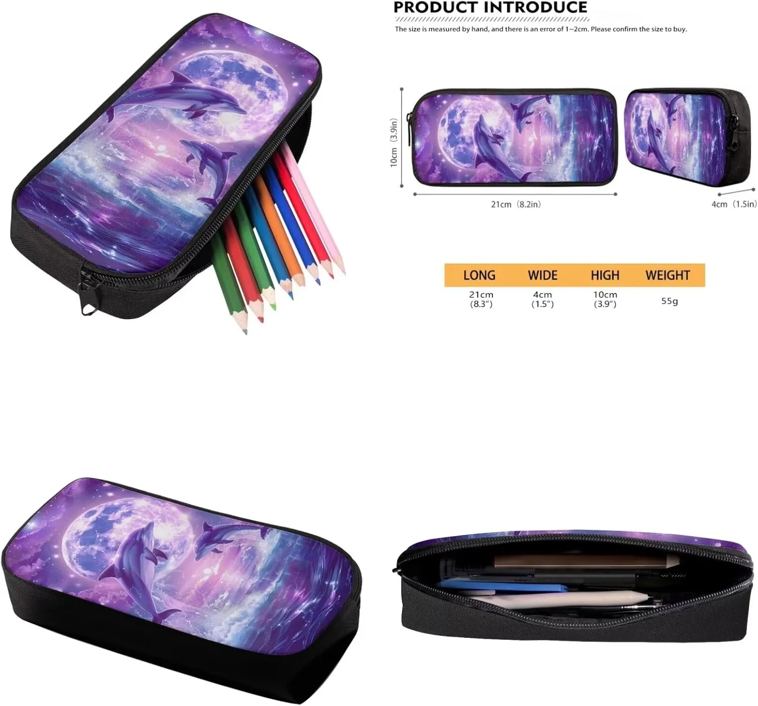 Dolphin Backpack for Girls Kids Backpack with Lunch Box Water Bottle Pouch and Aesthetic Pencil Case 4PCS Set Bookbag with Compartments for School Teens 17 inch Large Elementary School Bag