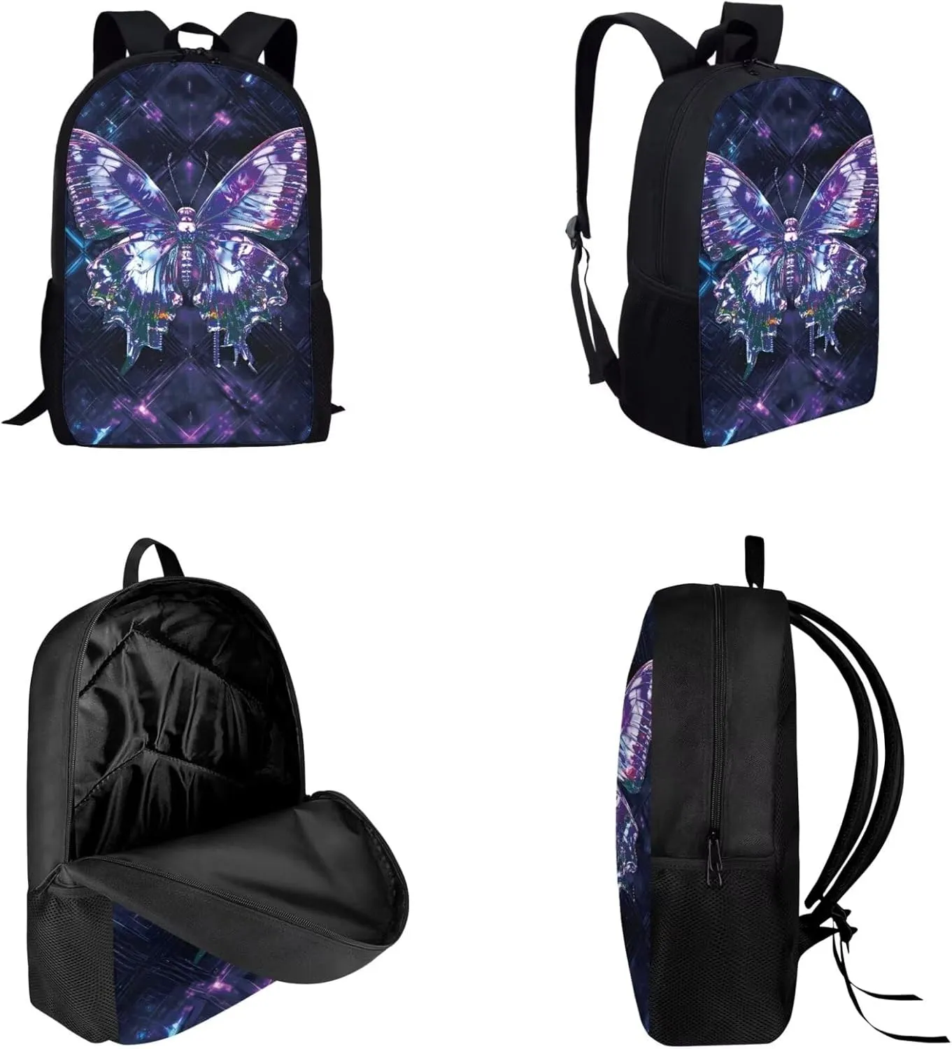 Dolyues Butterfly Print 3-Piece Girls Backpack Set - 17-Inch Bookbag, Lunch Box & Pencil Case - Preschool & Elementary/Middle School Backpack for Teens