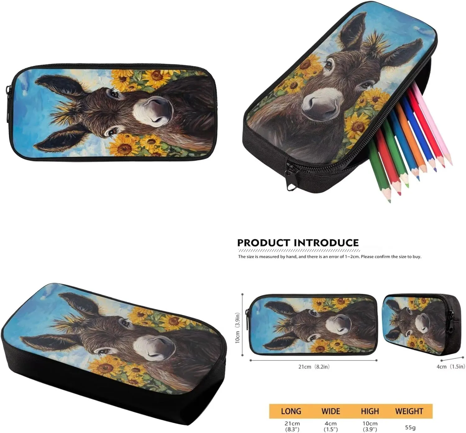 Donkey Backpack and Lunch Box Set for Teen Girls 10-12/8-12 Sunflower Middle School Bookbag for 6th Grade with Lunchbox 3 in 1 Elementary Student Book Bags Lunch Bag Pencil Case Back Pack