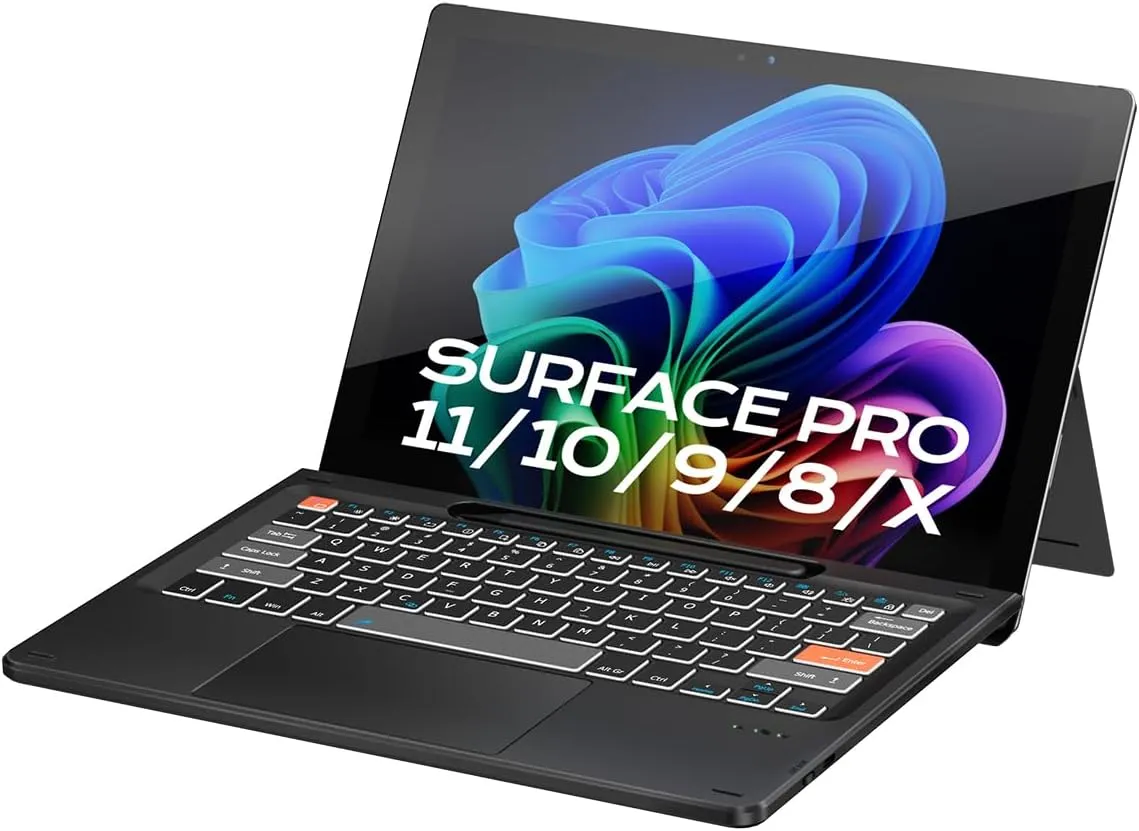 Doohoeek Surface Pro 11/10/9/8/X 13 Inch Keyboard, Bluetooth Keyboard with Touch Pad & Pen Slot & Lighting Keys Compatible with Surface Pro Copilot  13", Ultra-Slim Wireless Keypad for Windows 11