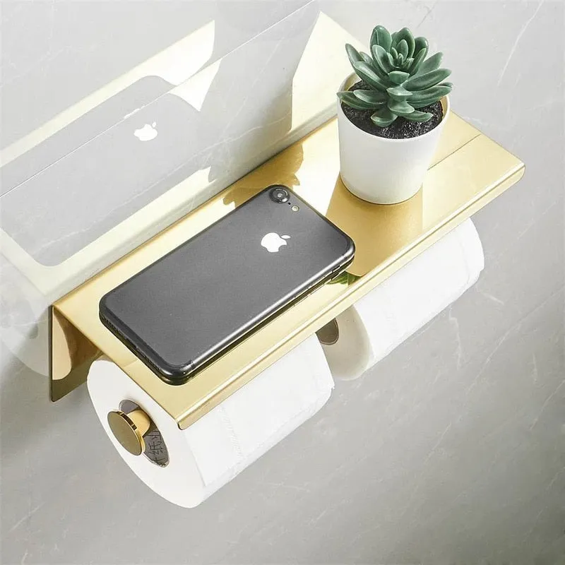 Double Roll Golden Toilet Paper Holder