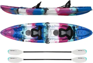 DRIFTSUN Teton 120 Hard Shell Kayak, 2 or 3 Person Sit On Top Fishing Kayak with 2 EVA Padded Seats, Includes 2 Aluminum Paddles and Fishing Rod Holder Mounts