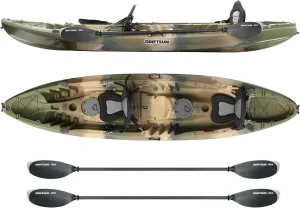 DRIFTSUN Teton 120 Hard Shell Kayak, 2 or 3 Person Sit On Top Fishing Kayak with 2 EVA Padded Seats, Includes 2 Aluminum Paddles and Fishing Rod Holder Mounts
