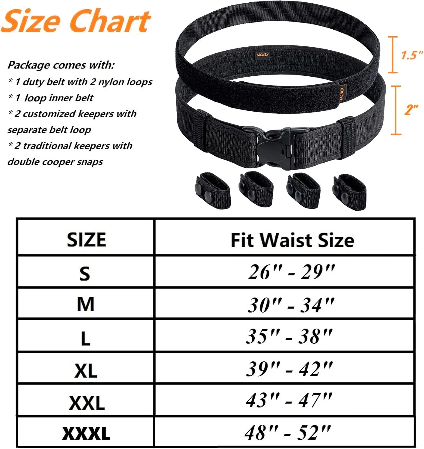 Duty Belt w/Hook Lining 4 Keepers 2" Police Law Enforcement Officer Security Nylon Outer Inner Belt