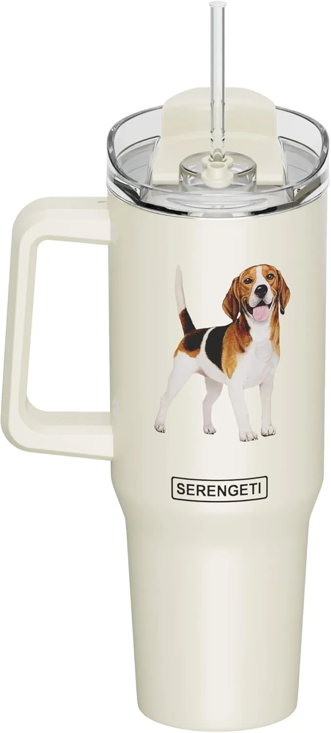 E&S Pets SERENGETI 40 Oz Ultimate Tumbler with Handle and Straw - Vacuum Insulated Tumbler with Straw and Lid - Stainless Steel Travel Mug for Pet Lovers - 3D Designs of your favorite Dog (Beagle)