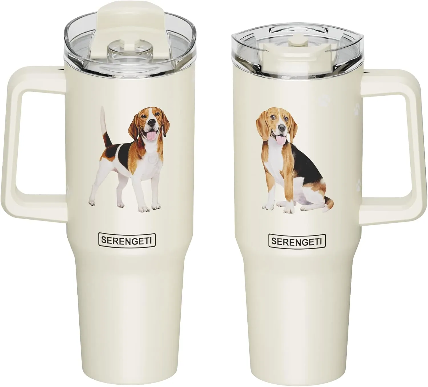 E&S Pets SERENGETI 40 Oz Ultimate Tumbler with Handle and Straw - Vacuum Insulated Tumbler with Straw and Lid - Stainless Steel Travel Mug for Pet Lovers - 3D Designs of your favorite Dog (Beagle)