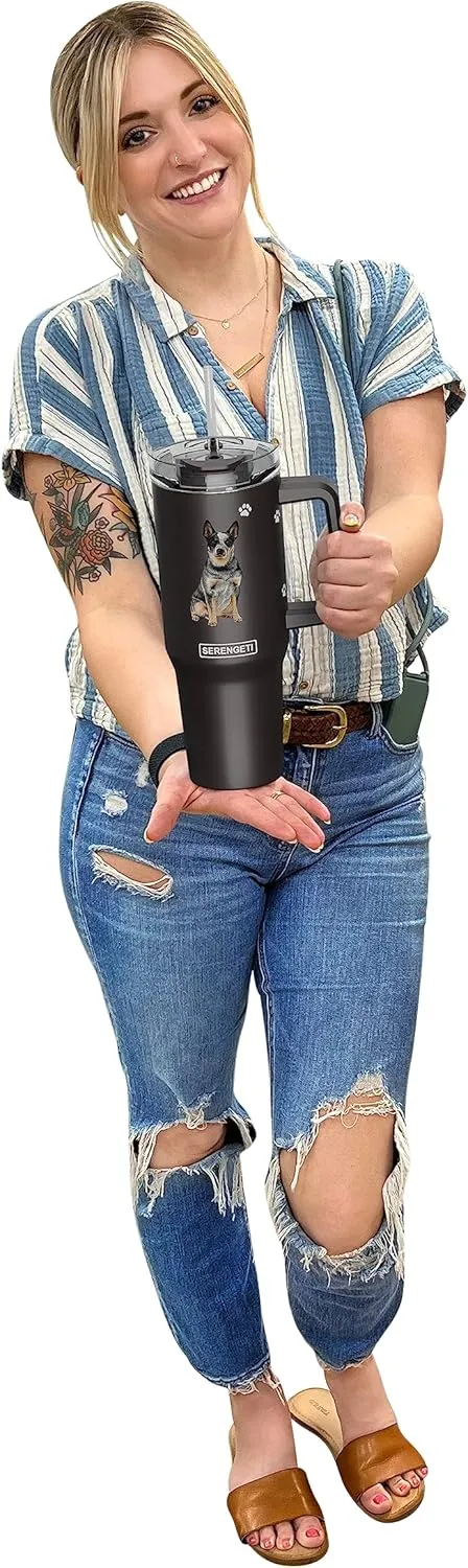 E&S Pets SERENGETI 40 Oz Ultimate Tumbler with Handle and Straw - Vacuum Insulated Tumbler with Straw and Lid - Stainless Steel Travel Mug for Pet Lovers - 3D Printing (Australian Cattle Dog)