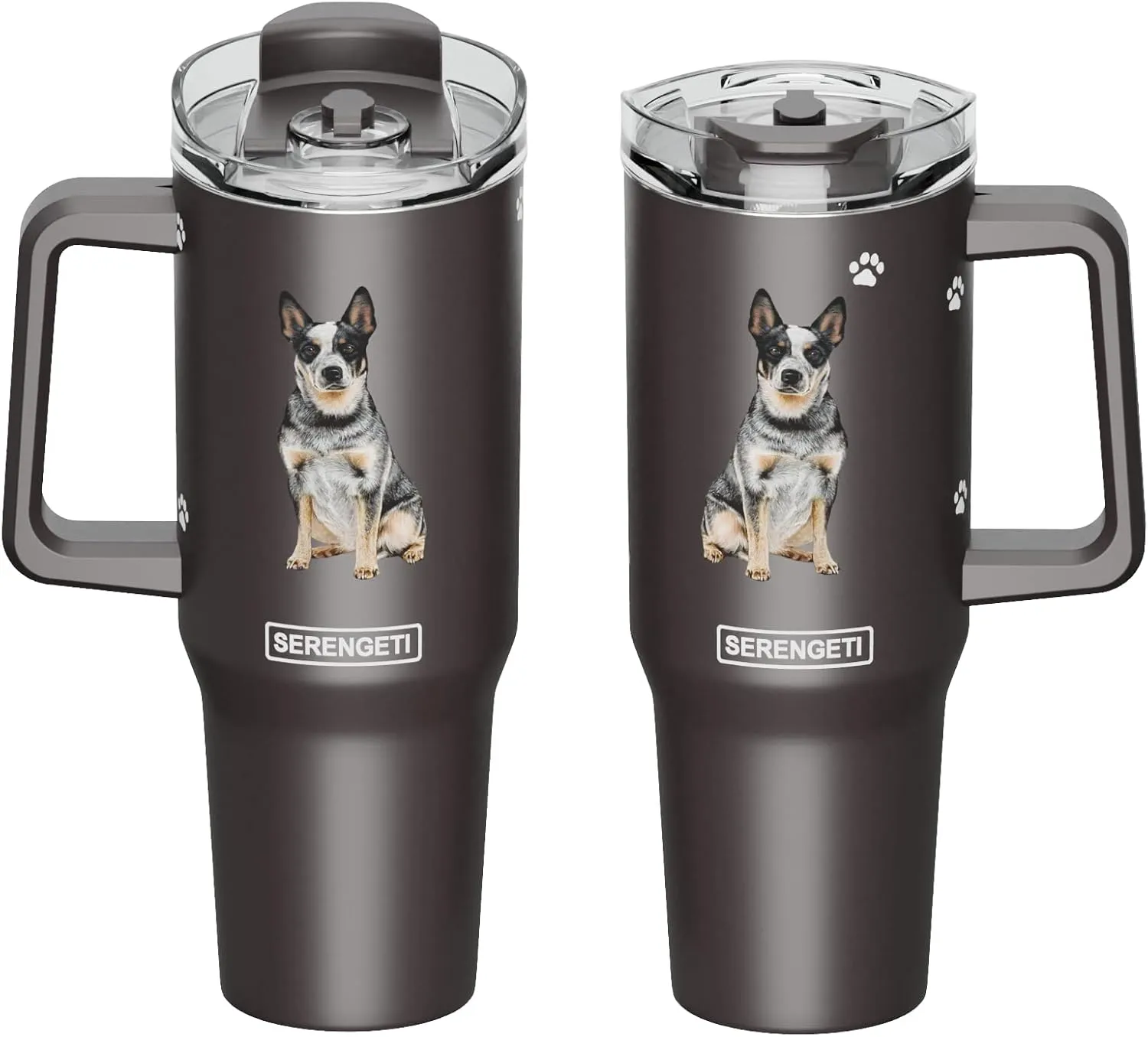 E&S Pets SERENGETI 40 Oz Ultimate Tumbler with Handle and Straw - Vacuum Insulated Tumbler with Straw and Lid - Stainless Steel Travel Mug for Pet Lovers - 3D Printing (Australian Cattle Dog)