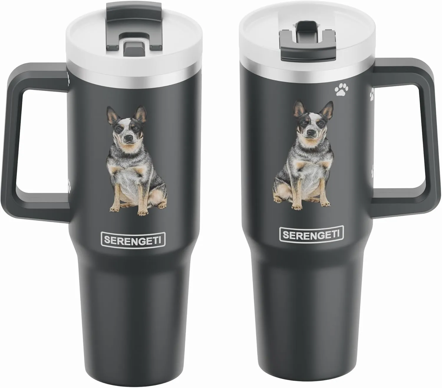 E&S Pets SERENGETI 40 Oz Ultimate Tumbler with Handle and Straw - Vacuum Insulated Tumbler with Straw and Lid - Stainless Steel Travel Mug for Pet Lovers - 3D Printing (Australian Cattle Dog)