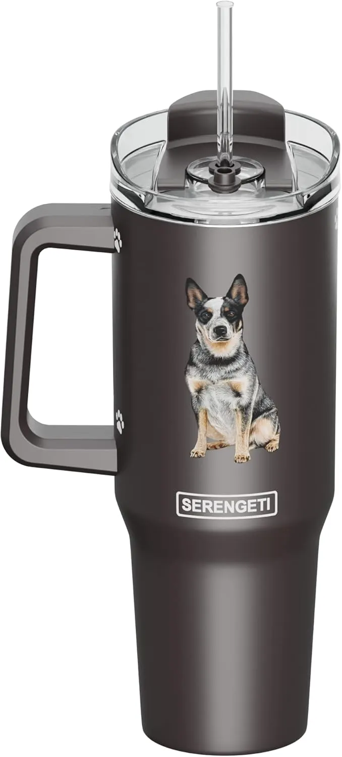 E&S Pets SERENGETI 40 Oz Ultimate Tumbler with Handle and Straw - Vacuum Insulated Tumbler with Straw and Lid - Stainless Steel Travel Mug for Pet Lovers - 3D Printing (Australian Cattle Dog)