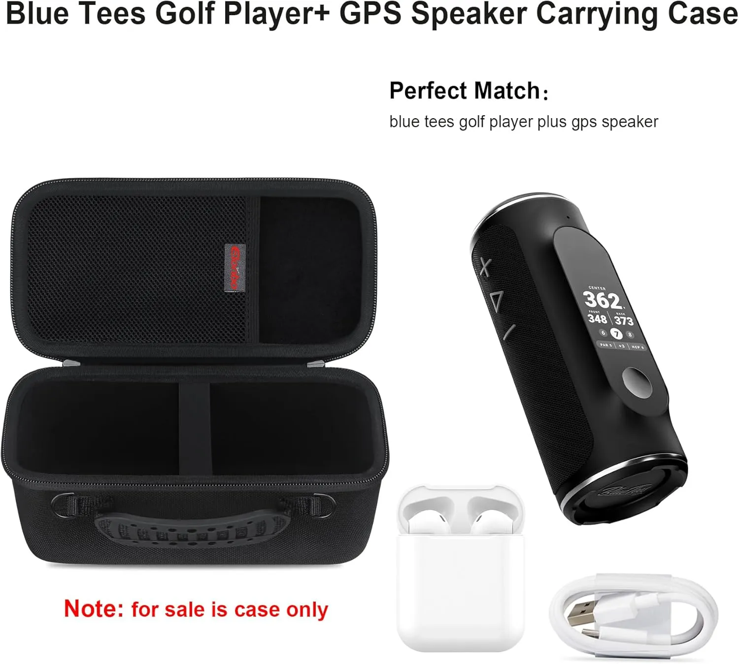 Elonbo Carrying Case ​for Blue Tees Golf Player  GPS Speaker, Wireless Ultra Portable Bluetooth Speaker Travel Bag Golf Speaker and Rangefinder Storage Holder, Pocket Fits Cable, Black shoulder strap