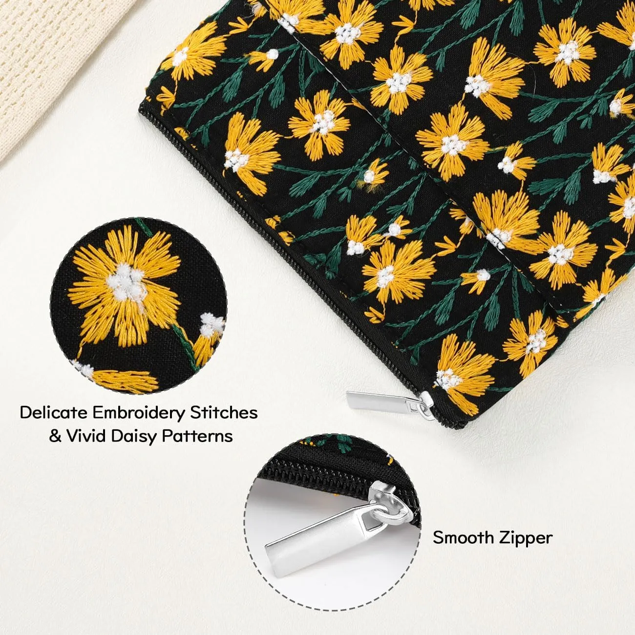 Embroidered Daisy Padded Sleeve for All-New Kindle Paperwhite, 7" Kindle Colorsoft Signature Edition, Protective Sleeve Case for 6" K-indle/K-indle Oasis/Kobo E-Reader, Black & Yellow Daisy
