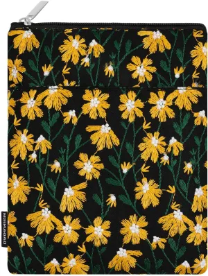 Embroidered Daisy Padded Sleeve for All-New Kindle Paperwhite, 7" Kindle Colorsoft Signature Edition, Protective Sleeve Case for 6" K-indle/K-indle Oasis/Kobo E-Reader, Black & Yellow Daisy