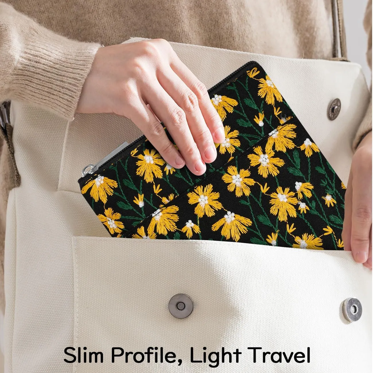 Embroidered Daisy Padded Sleeve for All-New Kindle Paperwhite, 7" Kindle Colorsoft Signature Edition, Protective Sleeve Case for 6" K-indle/K-indle Oasis/Kobo E-Reader, Black & Yellow Daisy