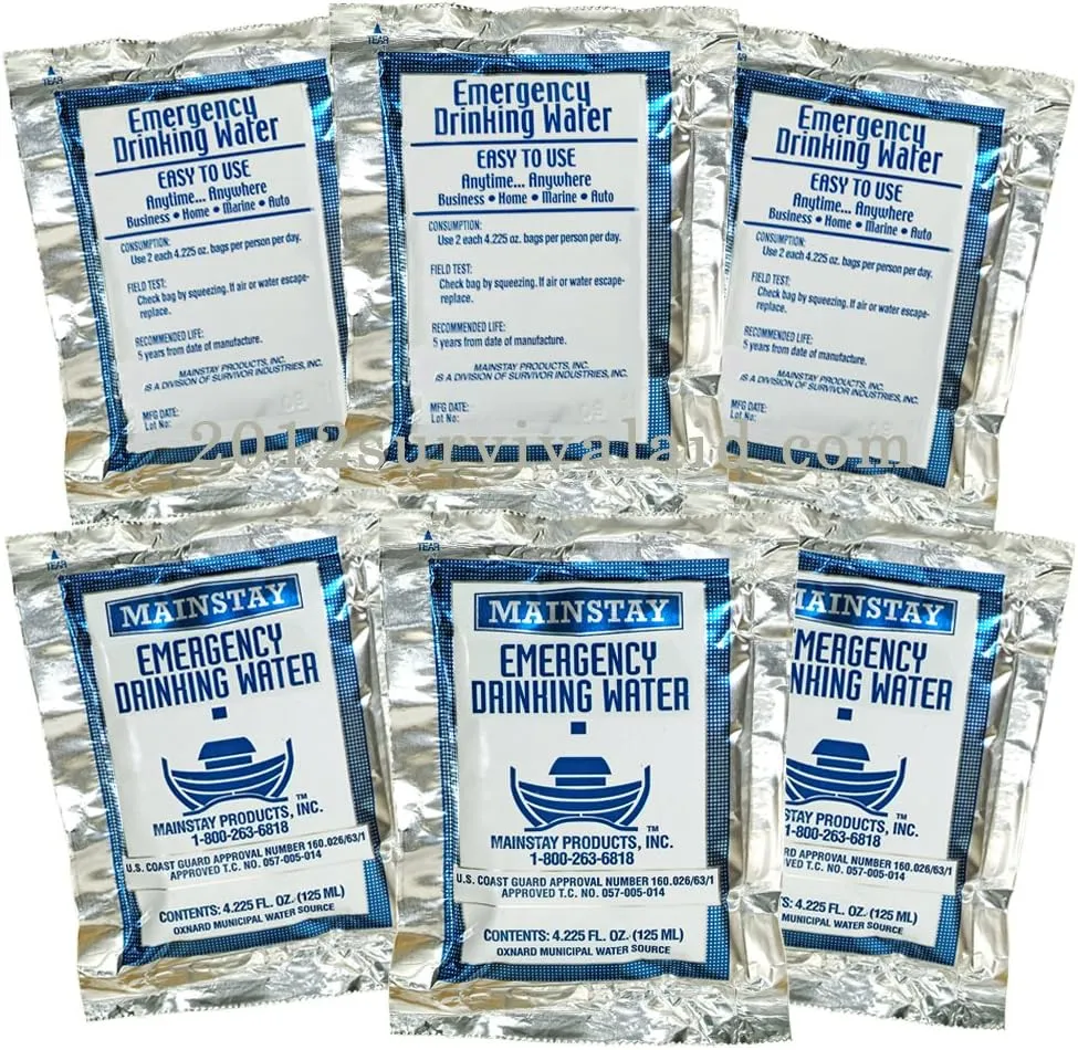 Emergency Water Pack -3 Day Survival Rations (6x4.2oz. Pouches) 5 Year Shelf Life USCG Approved