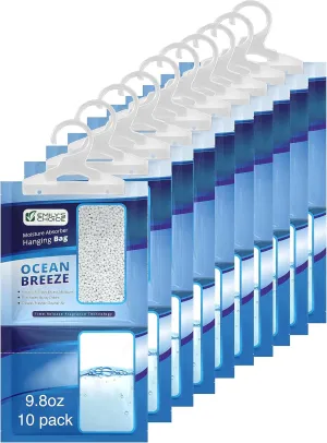 Emily's Choice Ocean Breeze Hanging Moisture Absorber, 10 Pack - Eliminates Musty Odors for Fresher, Cleaner Air, Ideal for Closet, RV, Boat,Large 16oz / 500ml Catch Basin/Comparable to Damp Rid