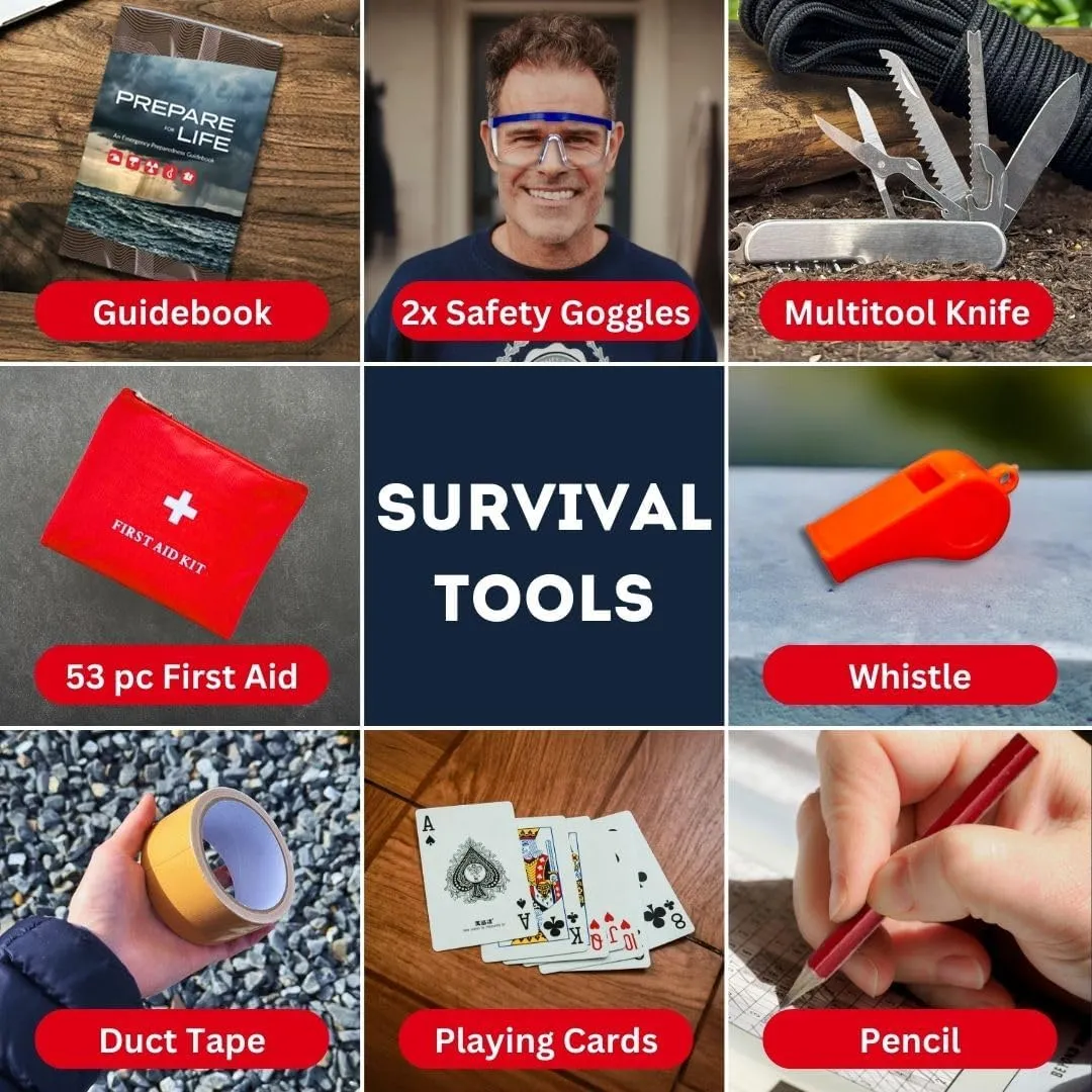 Essentials Complete Deluxe Survival Kit 2 & 4 Person | Bug-Out-Bag | Emergency Go Bag Kit for Wildfires, Hurricanes, and Other Natural Disasters