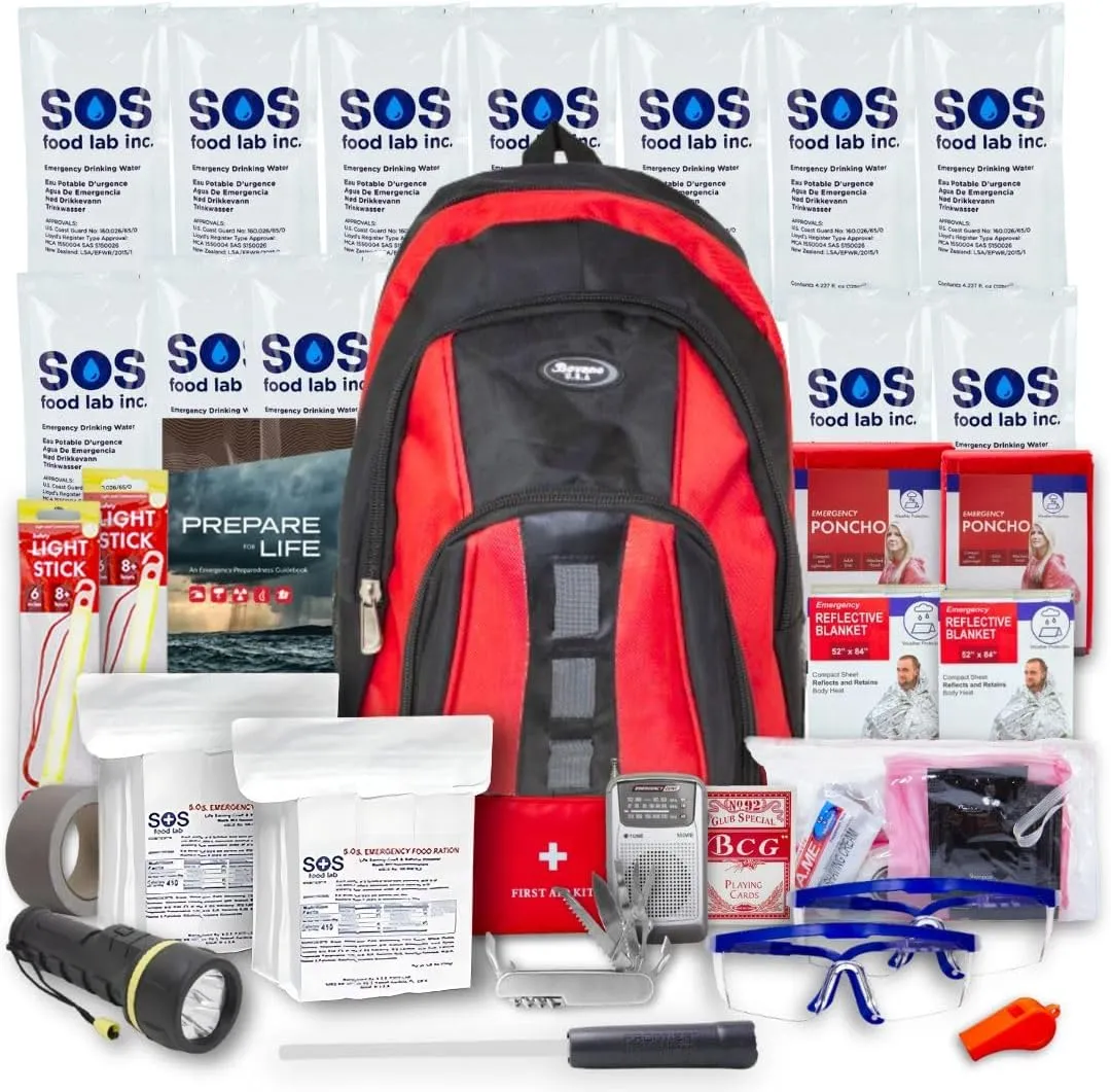 Essentials Complete Deluxe Survival Kit 2 & 4 Person | Bug-Out-Bag | Emergency Go Bag Kit for Wildfires, Hurricanes, and Other Natural Disasters