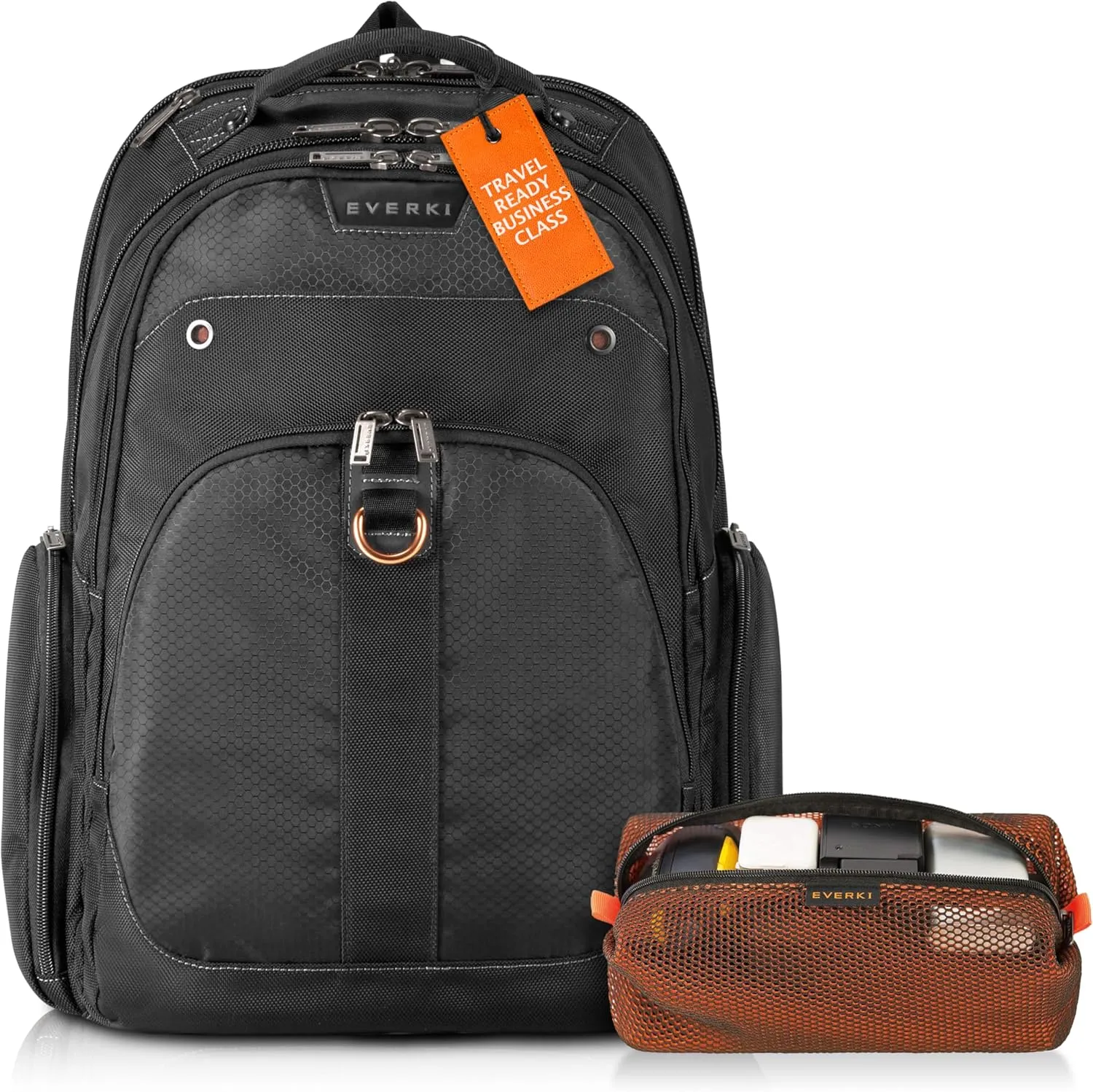 Everki Atlas Business Laptop Backpack (EKP121) with Orange Accessory Pouch - Men's Backpack with 13"-17.3" Compartment, 32L Capacity - Travel-Friendly Backpack & Accessory Pouch Bundle