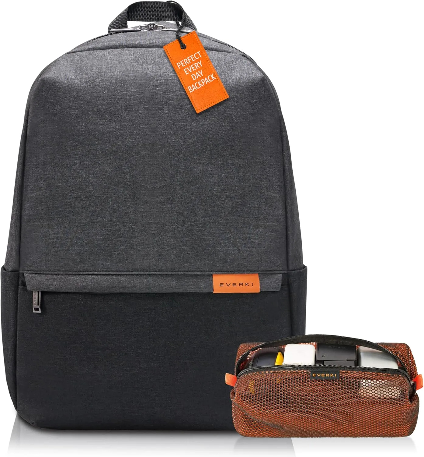Everki Light Laptop Backpack with Hidden Pocket (EKP106) with Orange Accessory Pouch - Durable Backpack with 15.6" Compartment, 23L Capacity - Light Backpack & Accessory Pouch Bundle