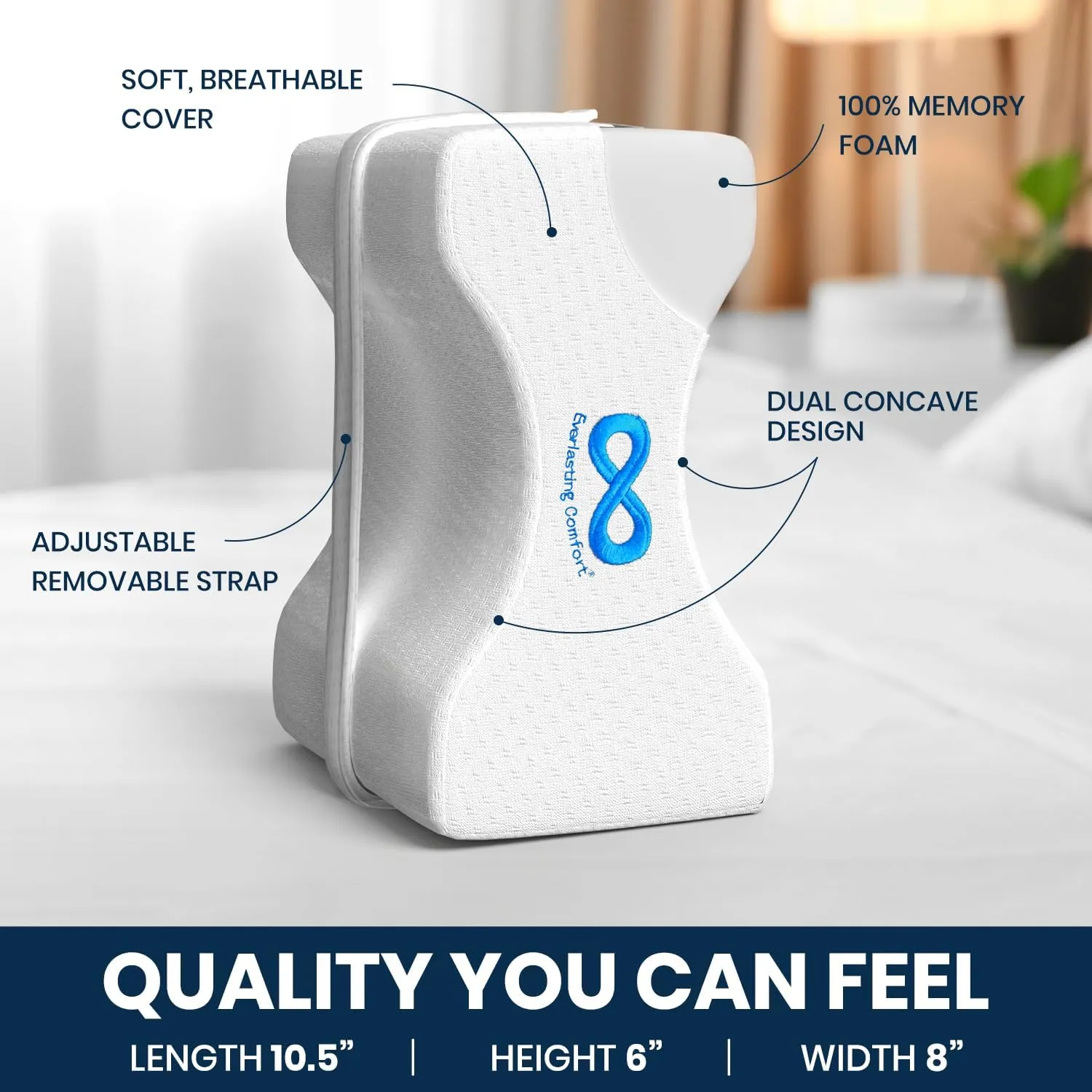 Everlasting Comfort Memory Foam Leg & Knee Pillow for Side Sleepers - FSA/HSA Eligible Sciatica Pain Relief Leg Pillow for Side Sleeping - Adjustable Strap