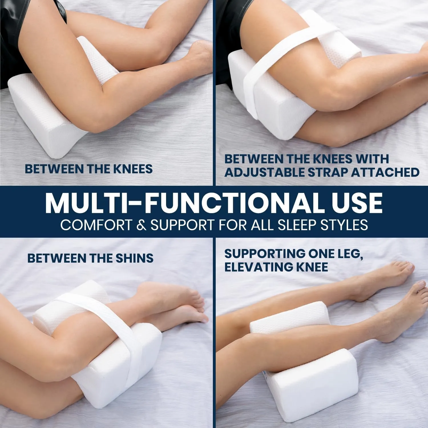 Everlasting Comfort Memory Foam Leg & Knee Pillow for Side Sleepers - FSA/HSA Eligible Sciatica Pain Relief Leg Pillow for Side Sleeping - Adjustable Strap