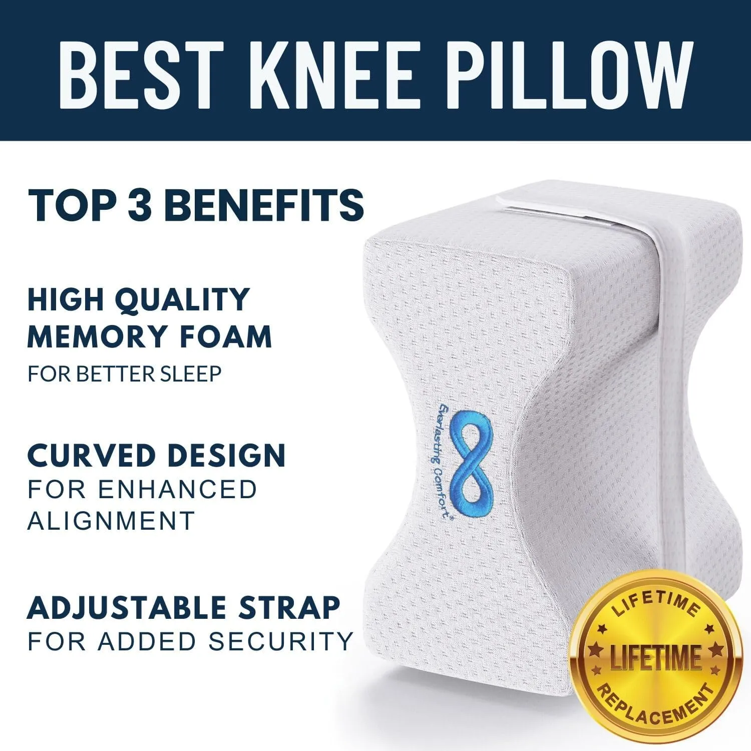 Everlasting Comfort Memory Foam Leg & Knee Pillow for Side Sleepers - FSA/HSA Eligible Sciatica Pain Relief Leg Pillow for Side Sleeping - Adjustable Strap