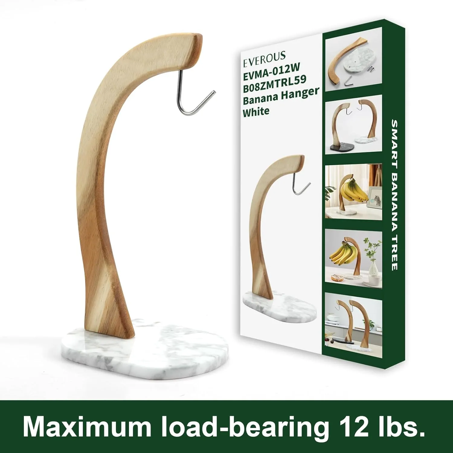 Everous Banana Hanger - Modern Banana Holder Tree Stand with Non-Slip Marble Base