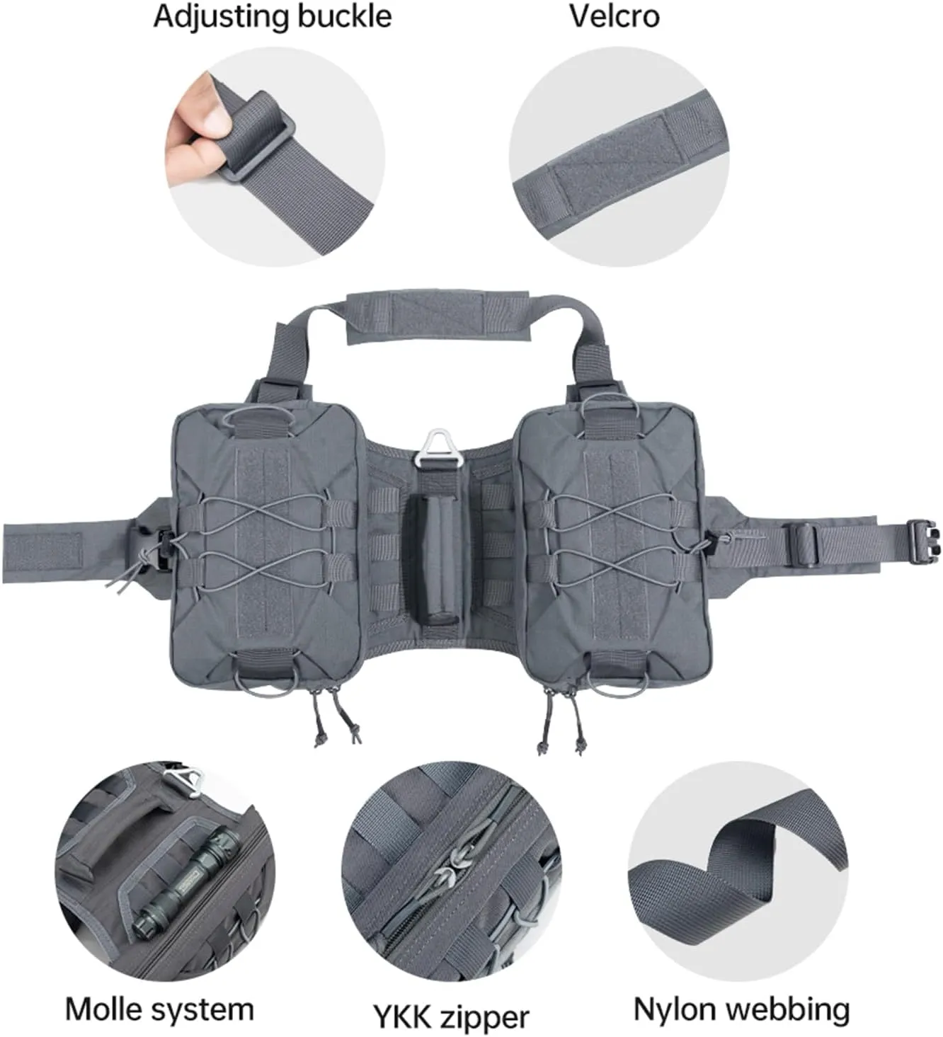 EXCELLENT ELITE SPANKER Dog Pack Hound Dog Saddle Bag Backpack for Travel Camping Hiking Medium & Large Dog with 2 Capacious Side Pockets(Gry-L)
