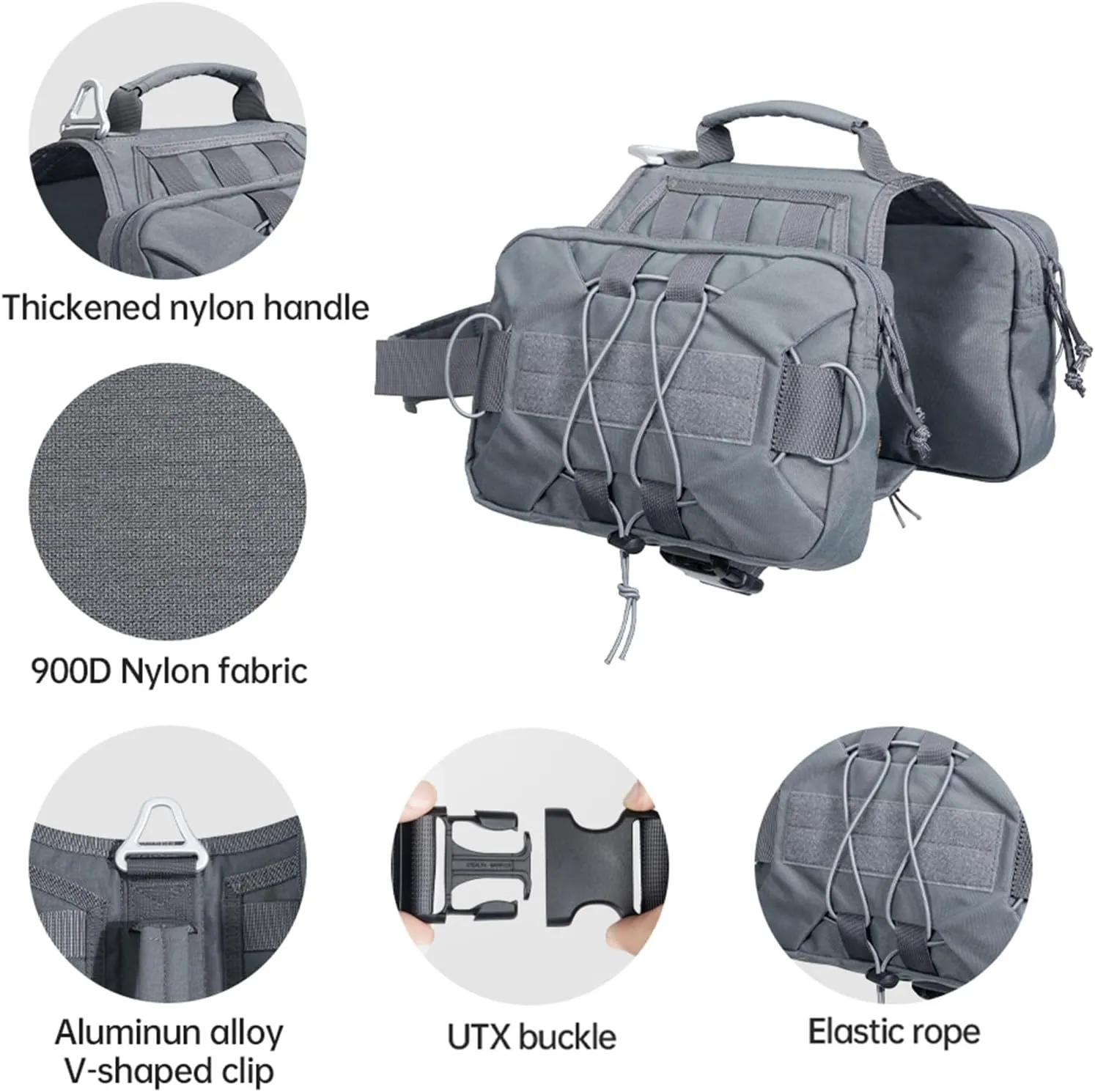 EXCELLENT ELITE SPANKER Dog Pack Hound Dog Saddle Bag Backpack for Travel Camping Hiking Medium & Large Dog with 2 Capacious Side Pockets(Gry-L)