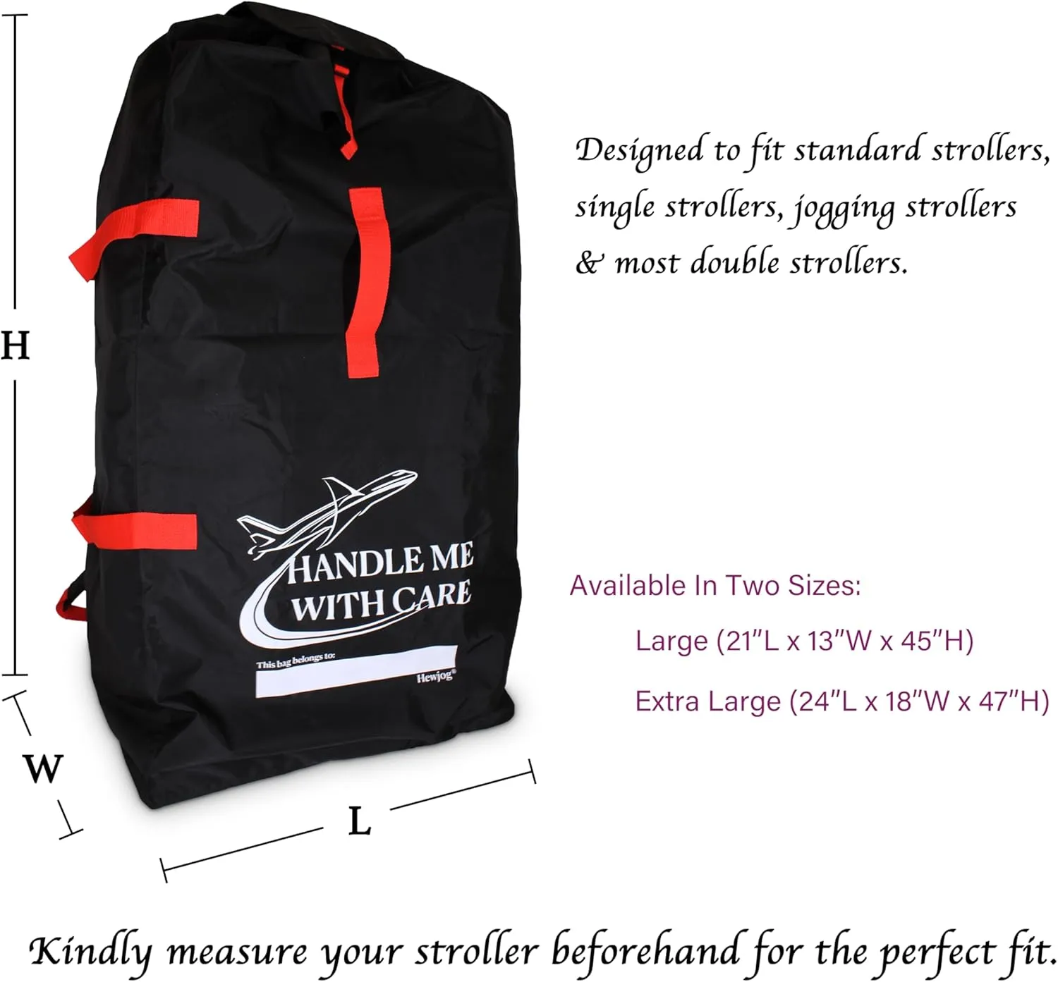 Extra Large Stroller Travel Bag for Airplane, for Jogger Jogging & Double Strollers, Water-Resistant Padded Stroller Cover Stroller Check Bag for Air Travel, Black