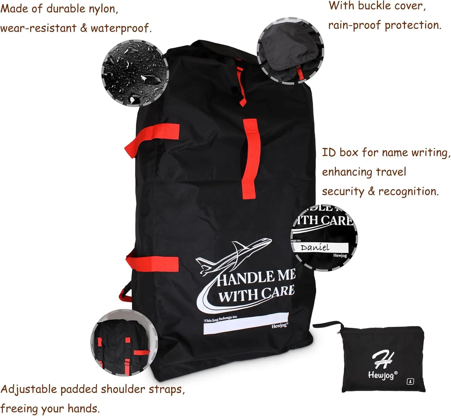 Extra Large Stroller Travel Bag for Airplane, for Jogger Jogging & Double Strollers, Water-Resistant Padded Stroller Cover Stroller Check Bag for Air Travel, Black