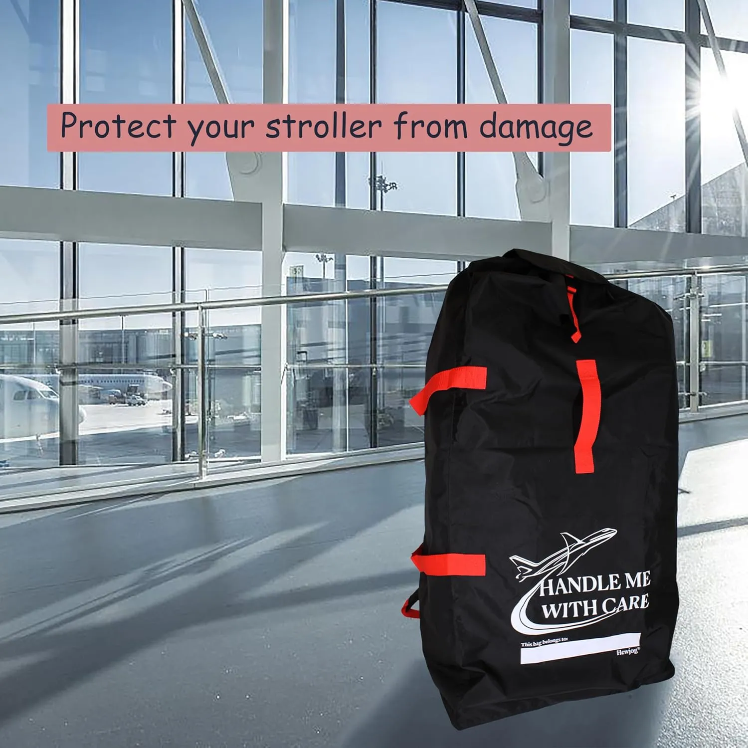 Extra Large Stroller Travel Bag for Airplane, for Jogger Jogging & Double Strollers, Water-Resistant Padded Stroller Cover Stroller Check Bag for Air Travel, Black