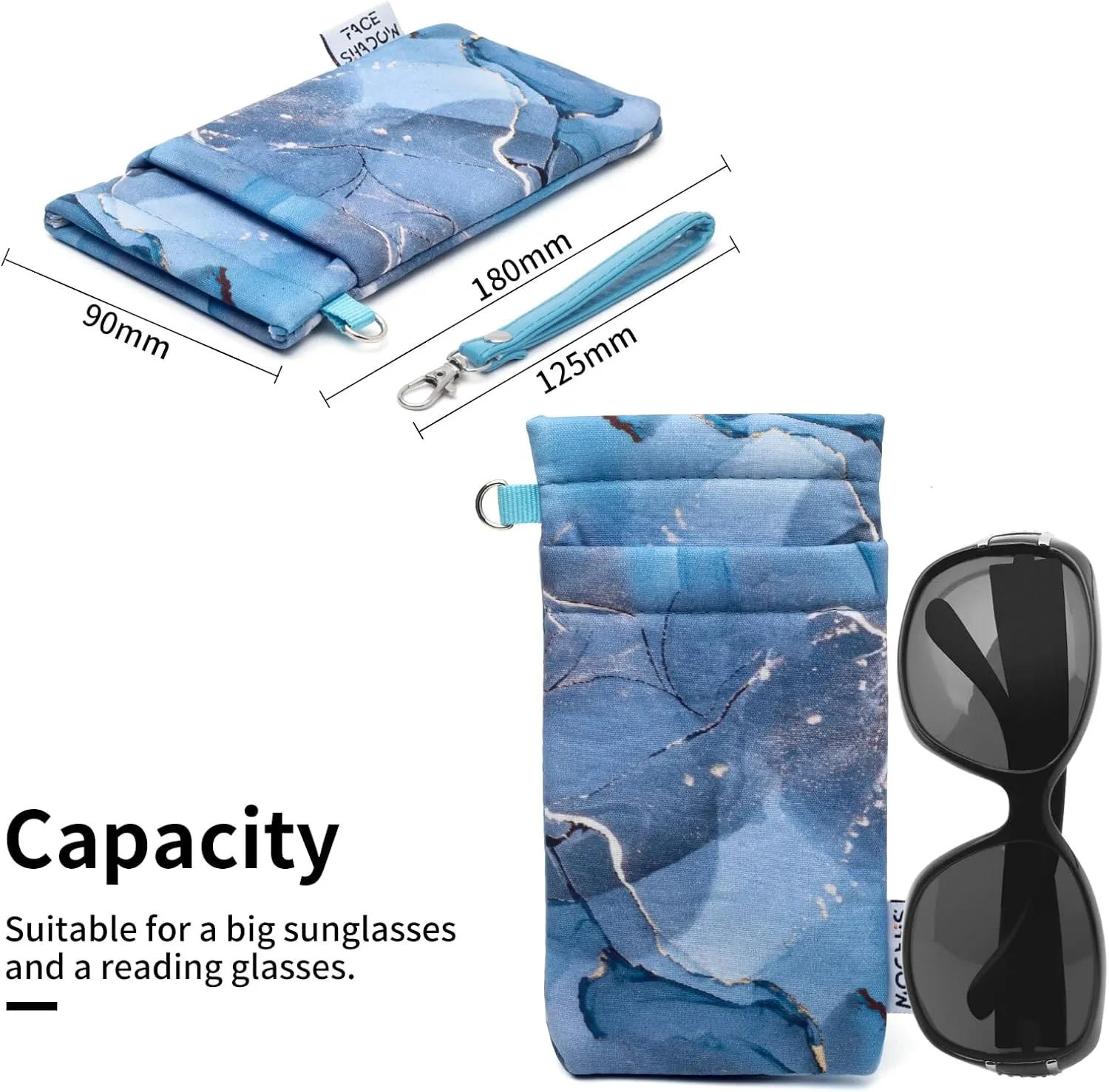Face Shadow Double Glasses Case Soft Eyeglass Case For Women Men Squeeze Top Sunglasses Case With Cleaning Cloth
