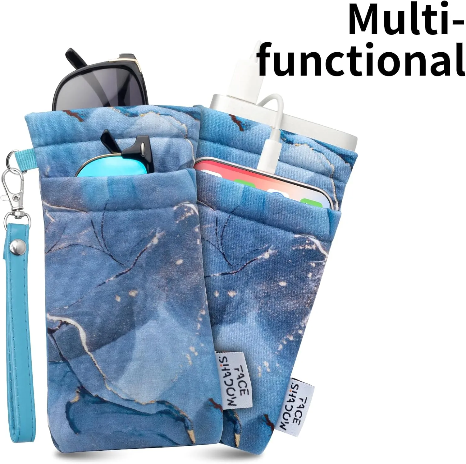 Face Shadow Double Glasses Case Soft Eyeglass Case For Women Men Squeeze Top Sunglasses Case With Cleaning Cloth