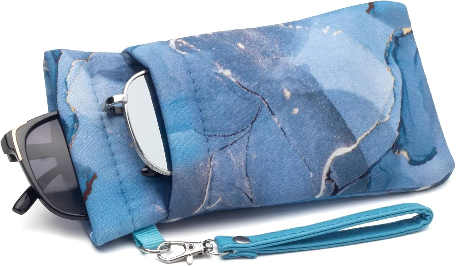 Face Shadow Double Glasses Case Soft Eyeglass Case For Women Men Squeeze Top Sunglasses Case With Cleaning Cloth