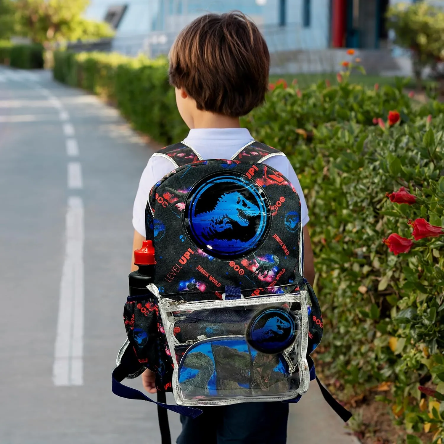 Fast Forward Jurassic Park Backpack for kids 16 inch- 6 pieces Set, Dinosaur Backpack with Lunch Box, Perfect for Back to School & Elementary Age Boys