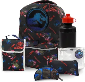 Fast Forward Jurassic Park Backpack for kids 16 inch- 6 pieces Set, Dinosaur Backpack with Lunch Box, Perfect for Back to School & Elementary Age Boys