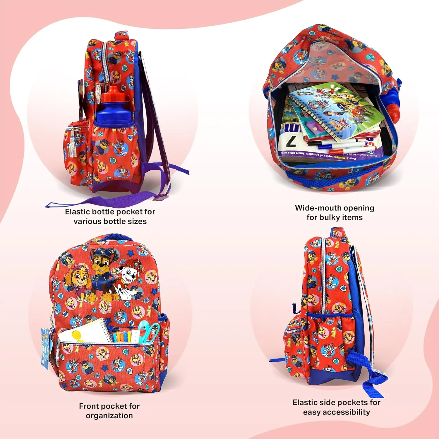 Fast Forward Paw Patrol Backpack Large 16 inch 6-piece Set for Kids, Paw Patrol Book Bag with Lunch Box, Perfect for Back to School & Elementary Age