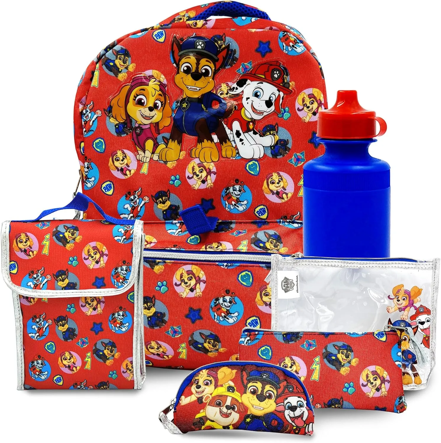 Fast Forward Paw Patrol Backpack Large 16 inch 6-piece Set for Kids, Paw Patrol Book Bag with Lunch Box, Perfect for Back to School & Elementary Age
