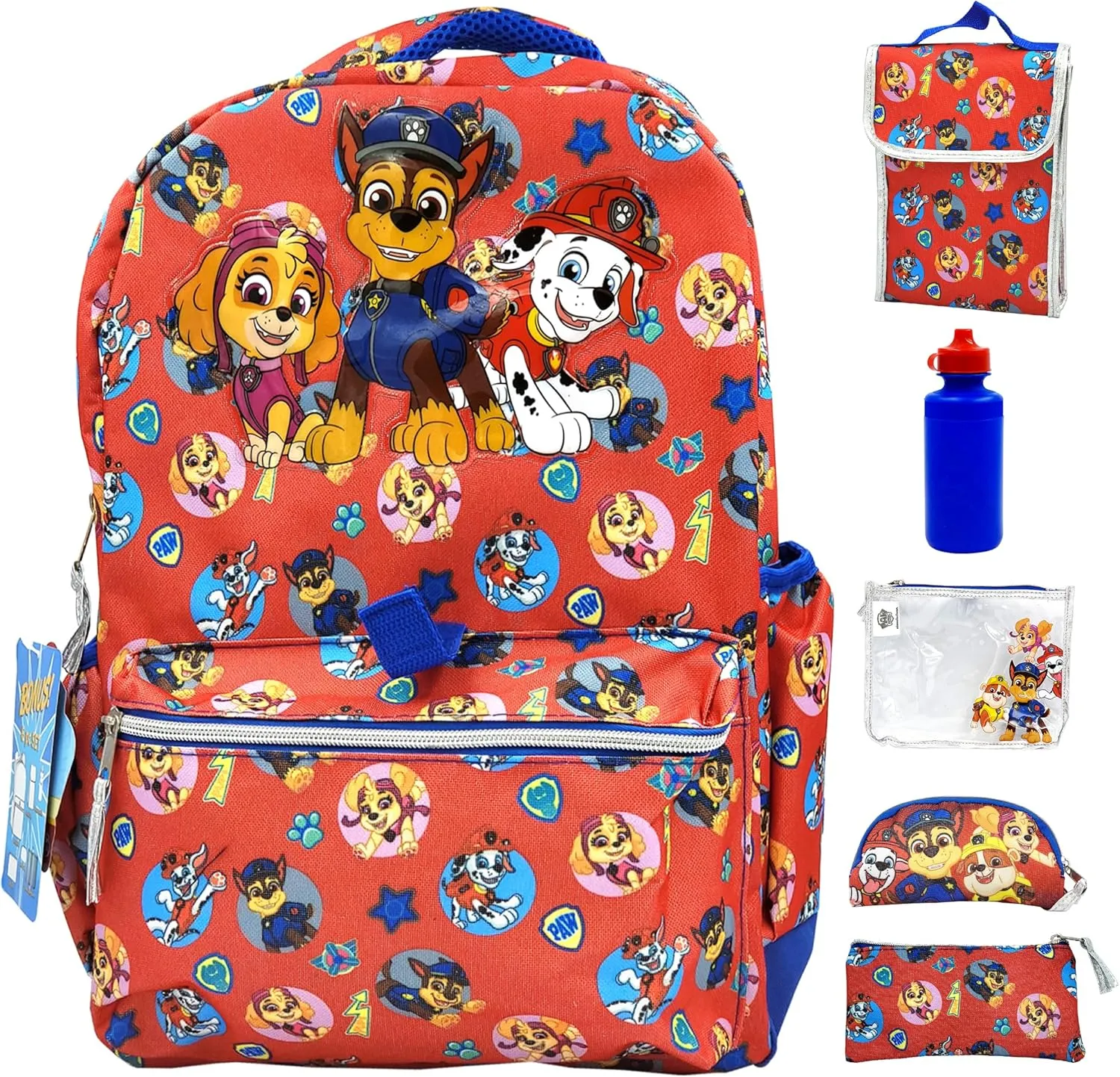 Fast Forward Paw Patrol Backpack Large 16 inch 6-piece Set for Kids, Paw Patrol Book Bag with Lunch Box, Perfect for Back to School & Elementary Age