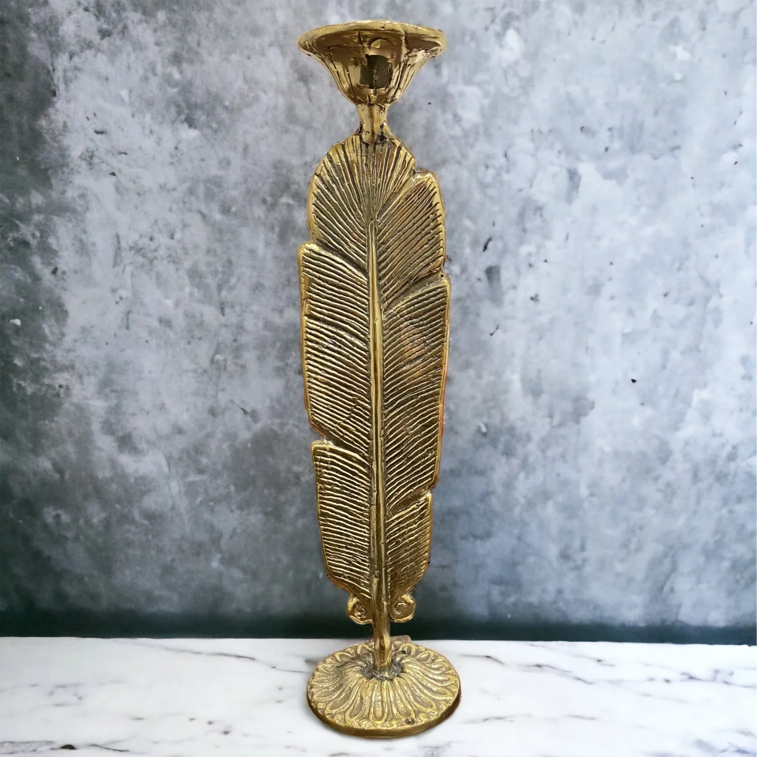 Feather Brass Candle Holder